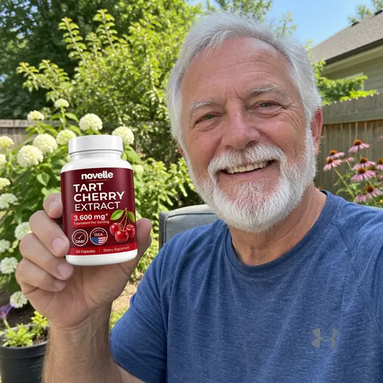 Happy Novelle customer holding Tart Cherry Extract