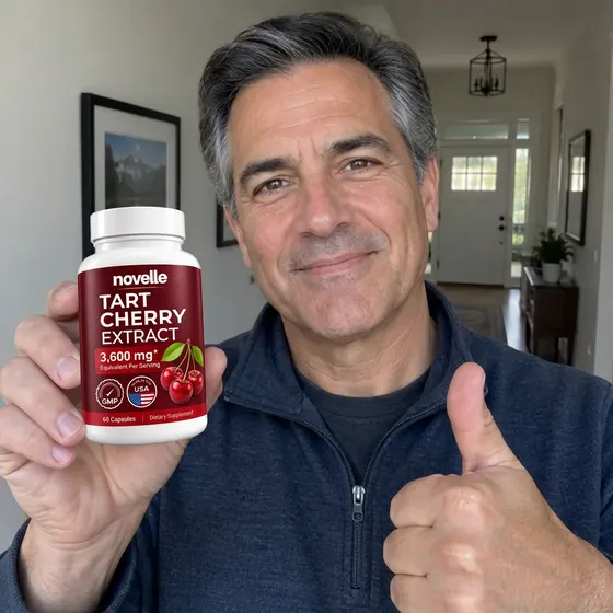 Happy Novelle customer holding Tart Cherry Extract