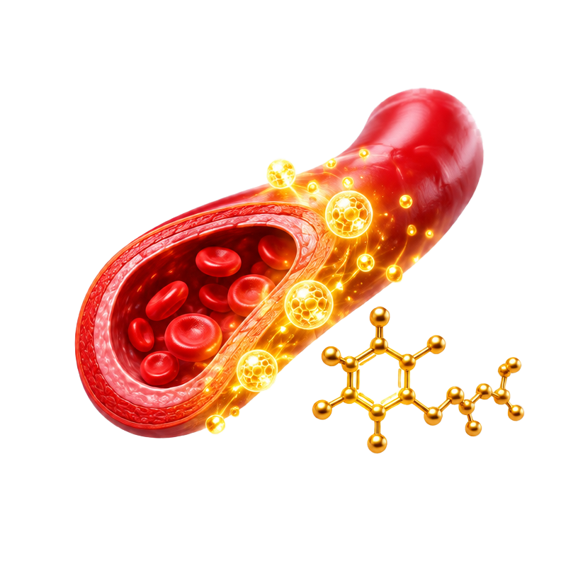CoQ10 energy particles surrounding a blood vessel