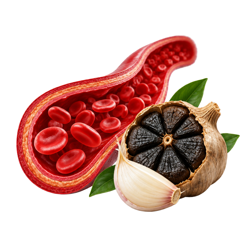 Aged garlic beside a relaxed blood vessel
