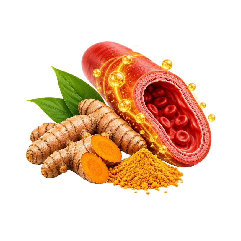 Turmeric supporting antioxidant protection around a blood vessel