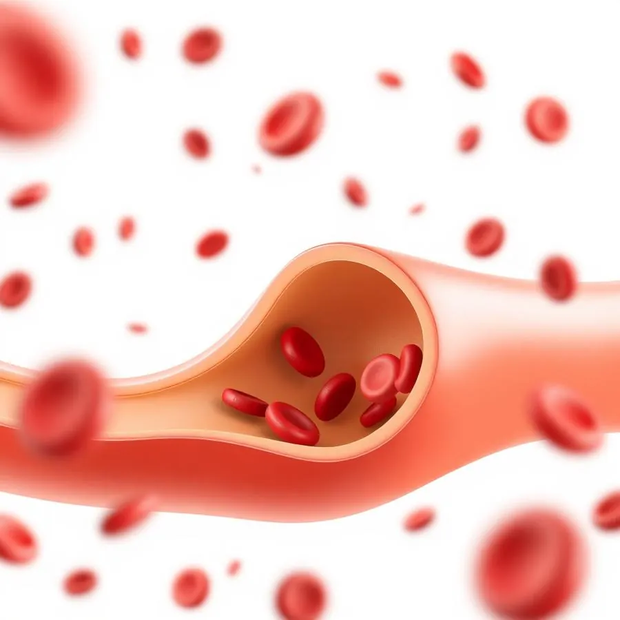 Illustration of a healthy, smooth blood vessel with red blood cells flowing freely